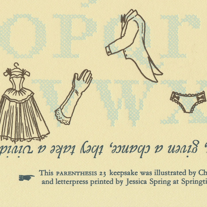 "Buttoned Up" Dead Feminist mini-broadside by Chandler O'Leary and Jessica Spring