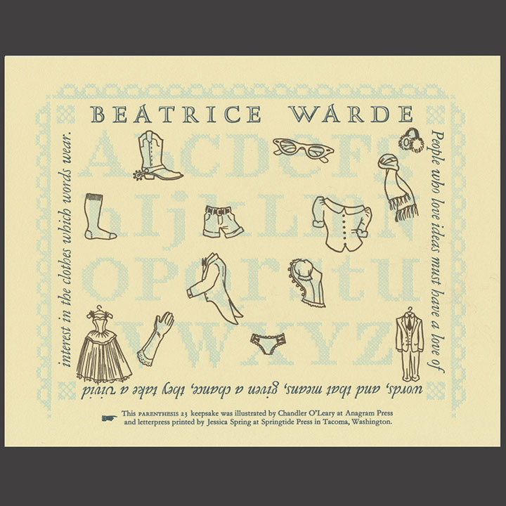 "Buttoned Up" Dead Feminist mini-broadside by Chandler O'Leary and Jessica Spring