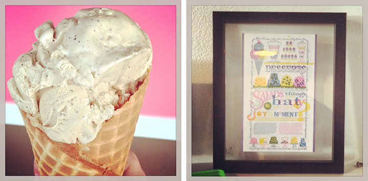 Ice cream photo by Chandler O'Leary; "Just Desserts" postcard by Chandler O'Leary and Jessica Spring