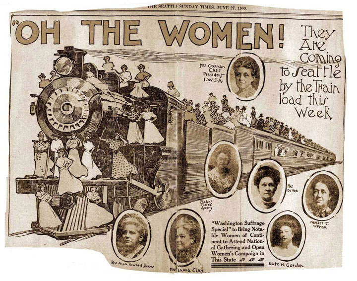Women's suffrage illustration in 1909 Seattle Times newspaper