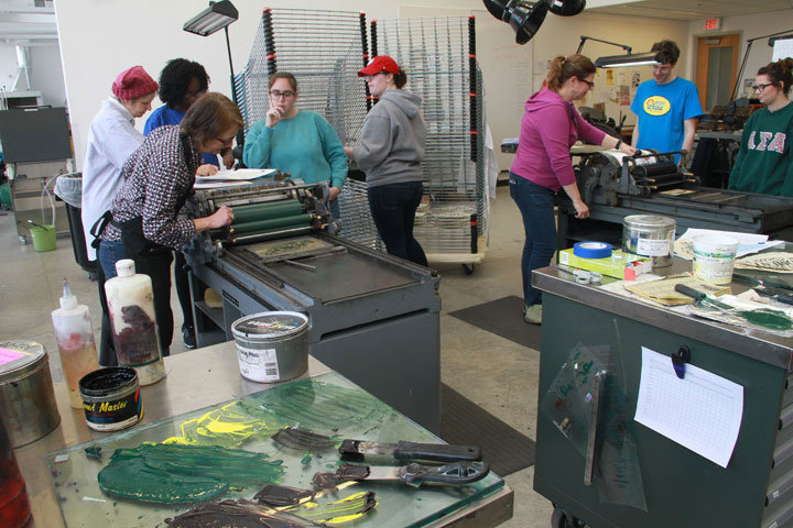 Process photo of the creation of our Barbara Johns print at Longwood University