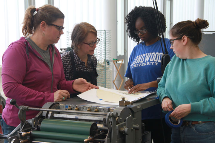 Process photo of the creation of our Barbara Johns print at Longwood University