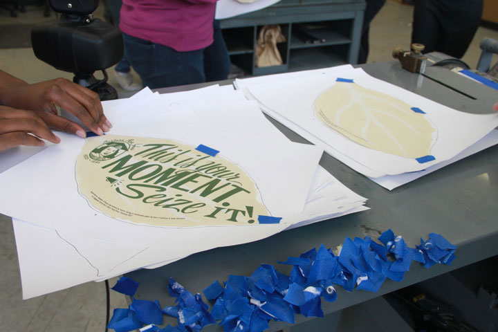 Process photo of the creation of our Barbara Johns print at Longwood University