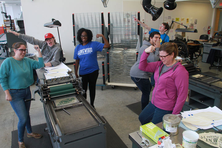 Process photo of the creation of our Barbara Johns print at Longwood University