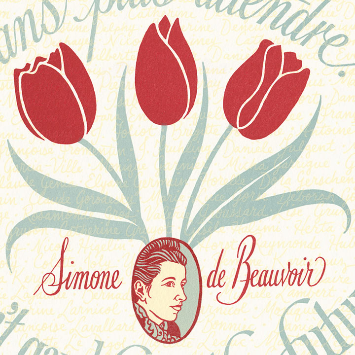 Detail of "Liberté, Egalité, Sororité" Dead Feminist broadside by Chandler O'Leary and Jessica Spring