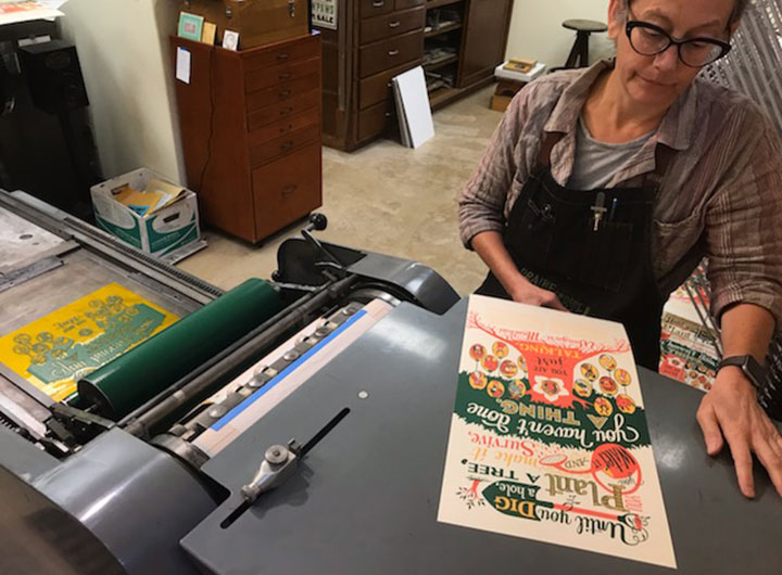 Process photo of "Trees of Life" Dead Feminist broadside by Chandler O'Leary and Jessica Spring